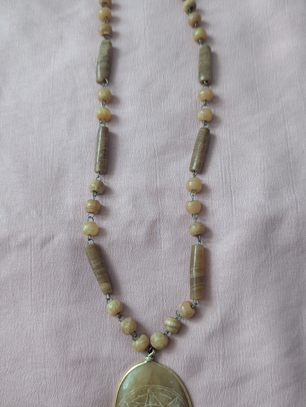 Beige Natural Stone Pendant Necklace - Women Jewelry